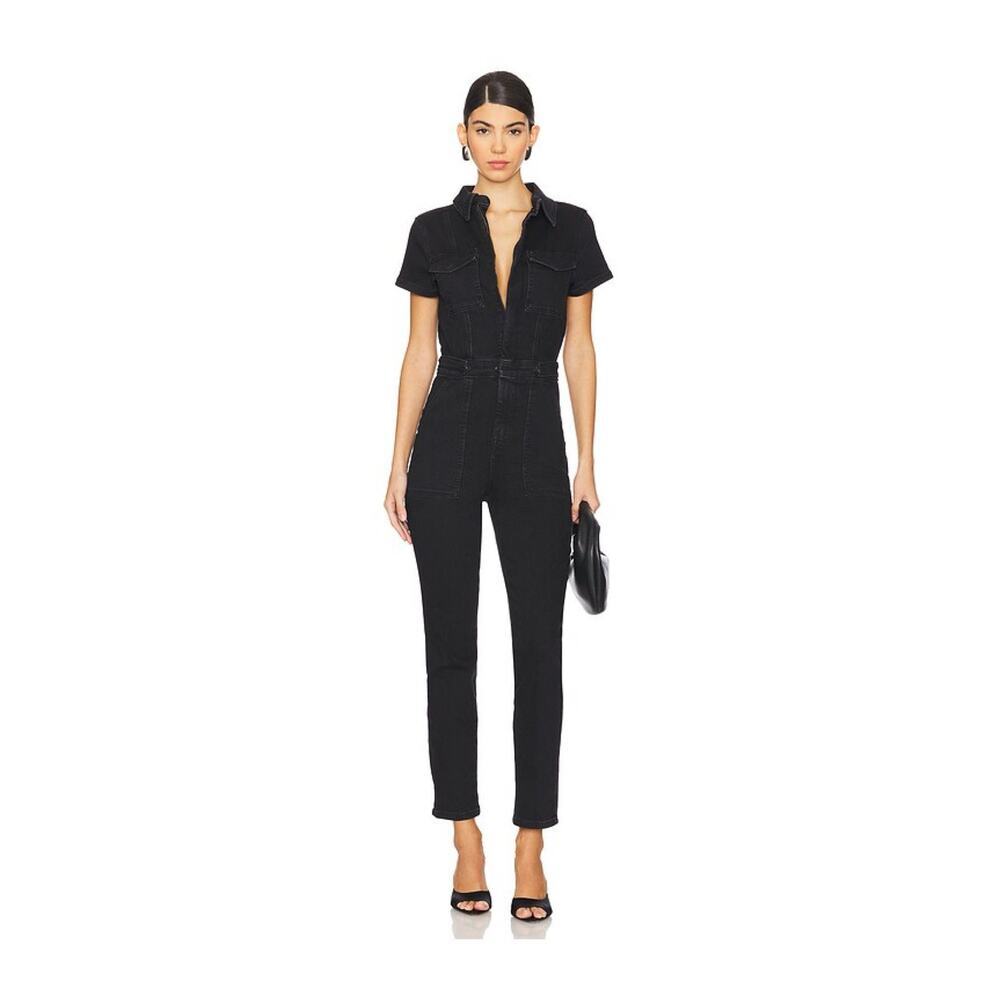Good American Fit For Success Black Denim Jumpsuit Size 2